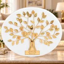 50th Anniversary Gift: Engraved Gold Family Tree on White Plaque